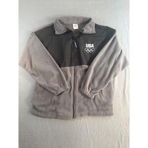 Team USA Olympic Committee Fleece Jacket Grey Black Full Zip Women Medium